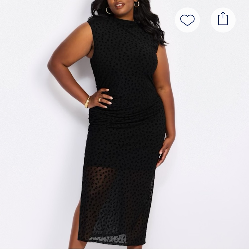 NWT nine britton Codi Dress-Black sleeveless, midi, leopard texture mesh overlay
